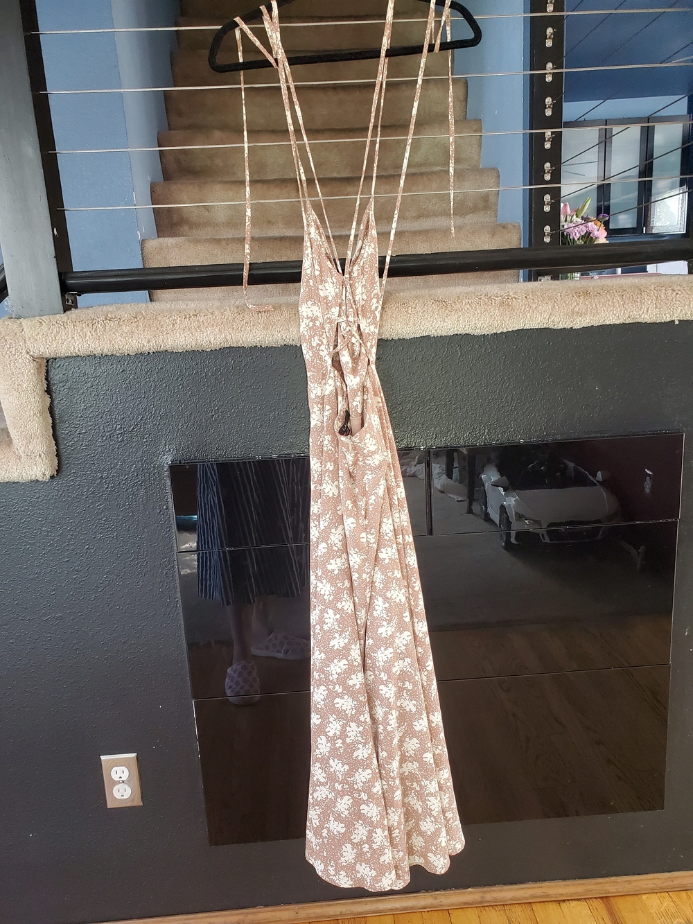 Lulu's Beige Floral Strappy Maxi Dress